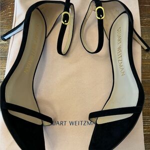 Stuart Weitzman Nudist Curve 75 Black Suede Sandal